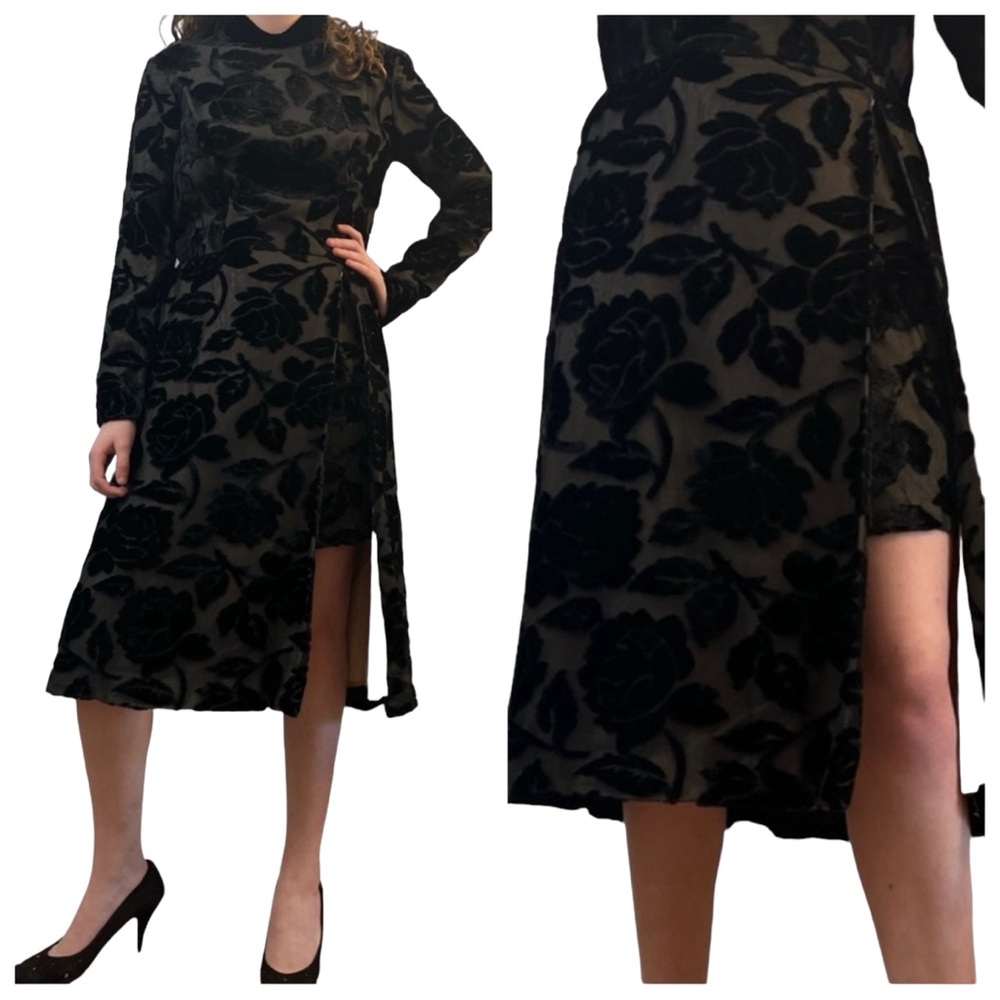 1950’s Couture Velvet Brocade Dress & Micro Mini Shorts, Sky High Slit, XS